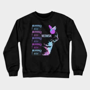 Retro Cat Music | DJ Kitty cover | Colorful Cat Lover Design | Retro Tape Recorder Crewneck Sweatshirt